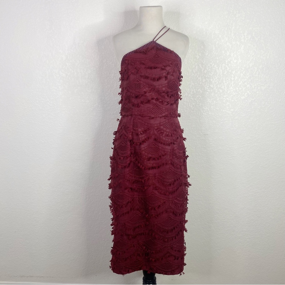 Lumier By Bariano Burgundy Maroon Textured Sheath Cocktail Dress